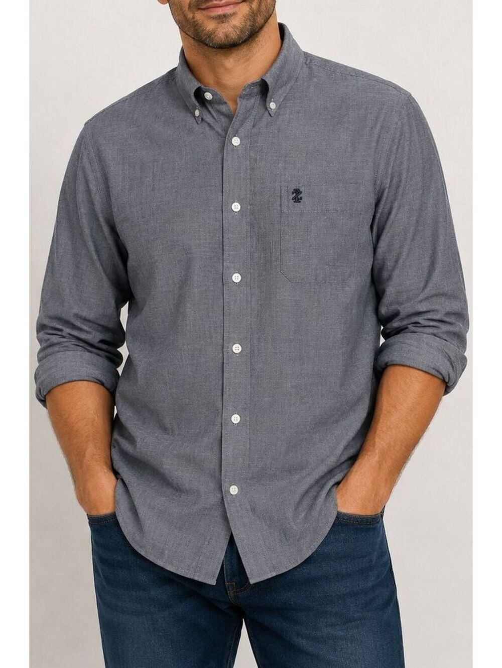 IZOD Men's XLT Light Grey 100% Cotton Button Down Shirt Long Sleeve Big & Tall